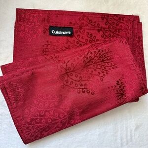 Cuisinart Table Placemats Decor Scarlet Red Satin Embossed Leaf Tree Set of 8